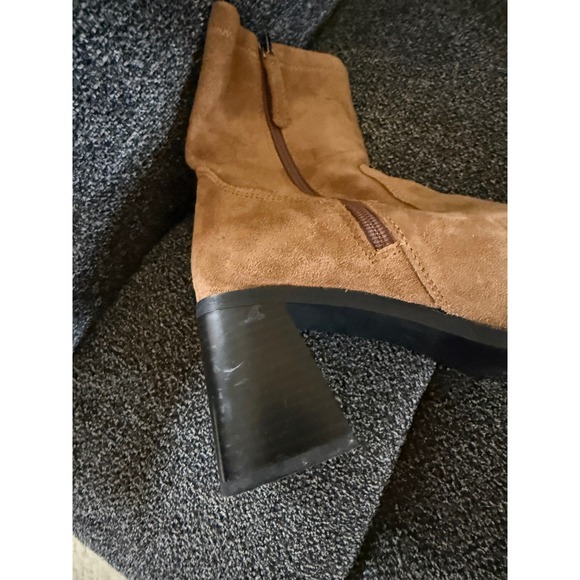 ZARA Tan Suede Block Heel Ankle Boots Side Zip Pointed Toe Women Size 40‎ - Picture 4 of 7
